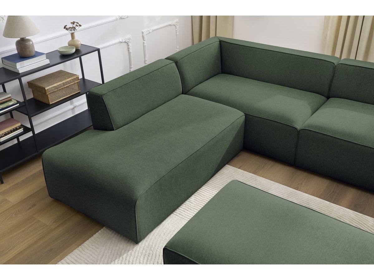Bobochic Megeve Wohnlandschaft mit Pouf Melange-Stoff Grün Ecke rechts