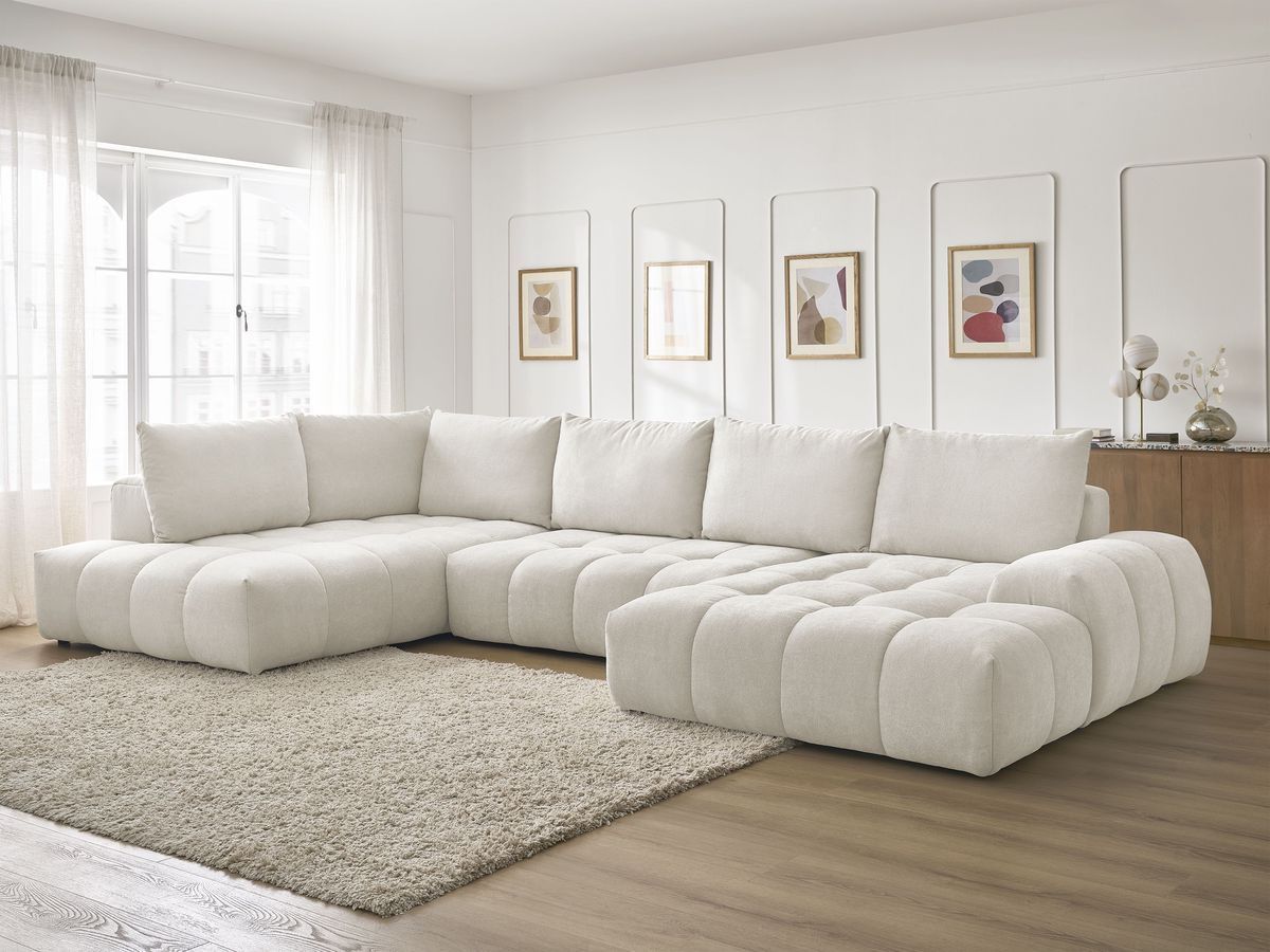 Bobochic Everest Wohnlandschaft, 6 Kissen Strukturstoff Weiß Ecke rechts