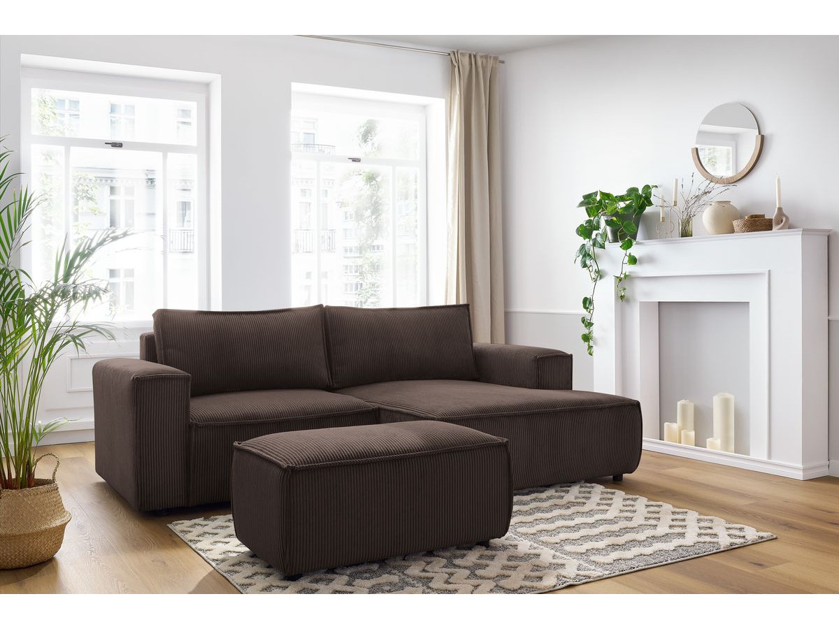 Bobochic Nihad Ecksofa mit Pouf Cordsamt Braun Ecke rechts