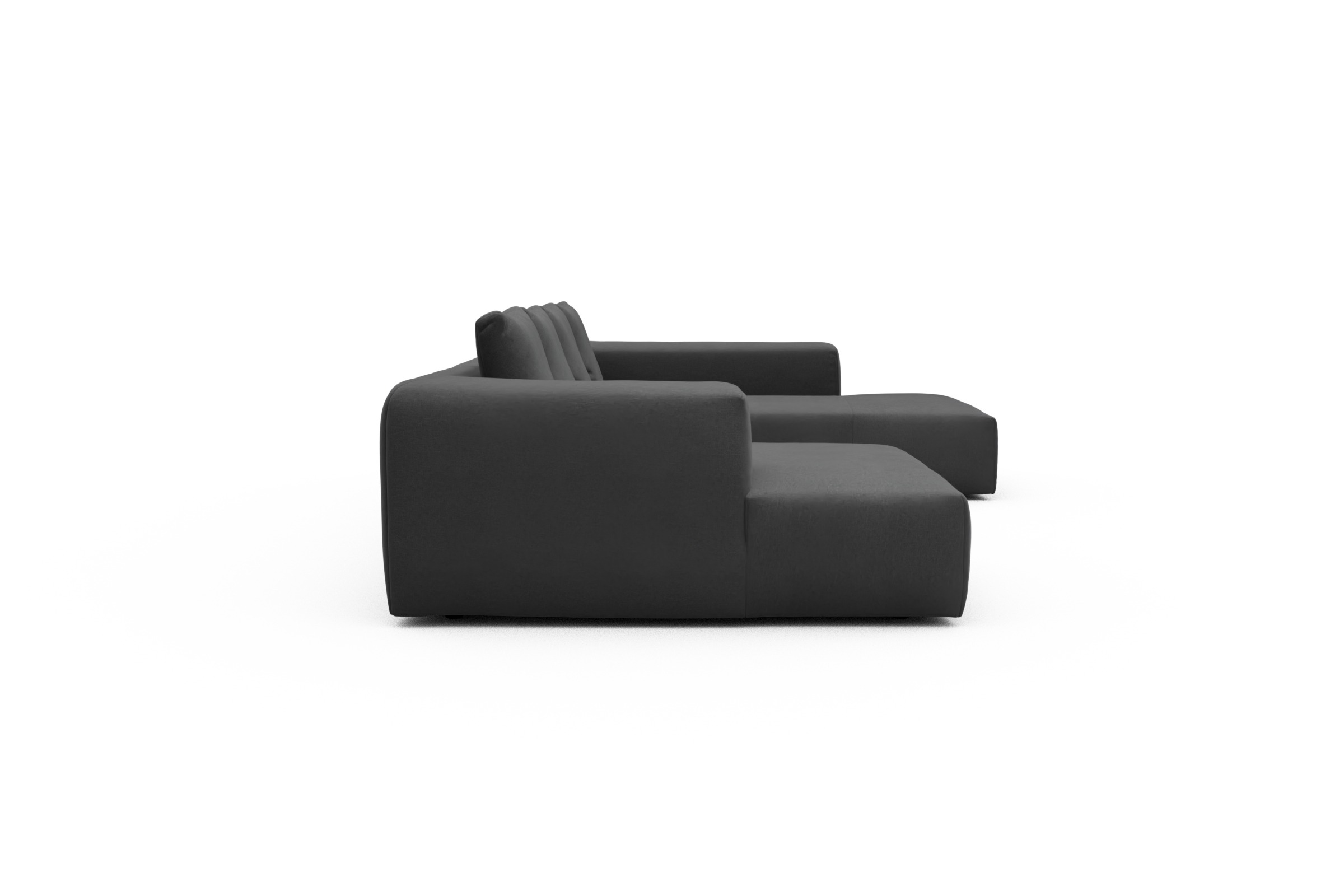 Wohnlandschaft Fred Relax-Ecke rechts mit 2-Sitzer und Chaiselongue links Strukturierter Stoff Satya 441-Warm-Zinc