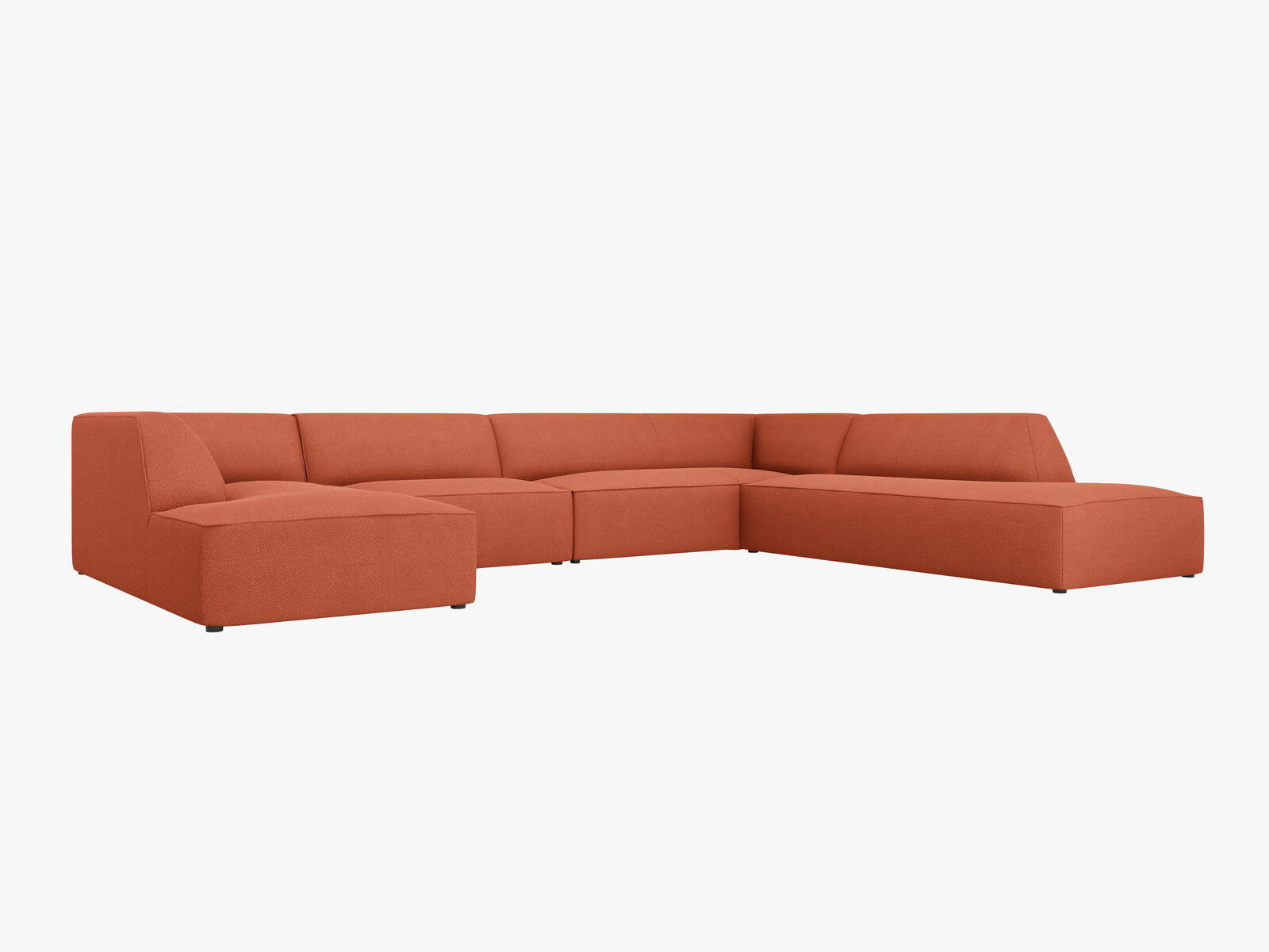 Micadoni Panorama-Ecksofa Ruby 7-Sitzer Rechts Strukturierter Stoff Koralle