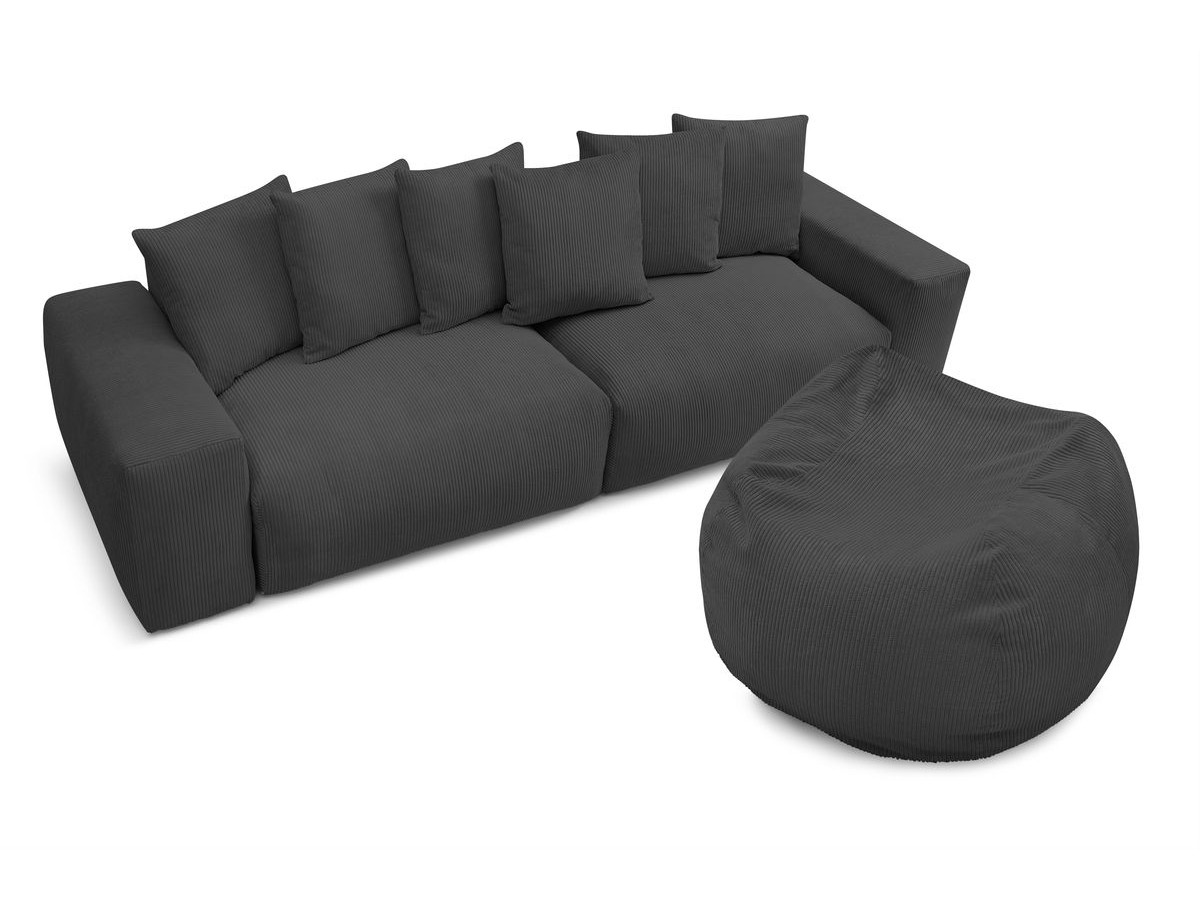 Bobochic Voltaire Sofa 5-Sitzer mit Pouf Cordsamt Dunkelgrau