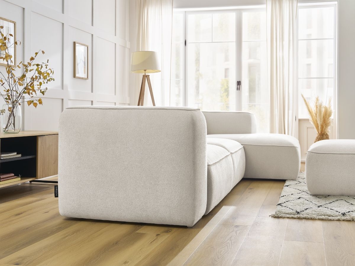 Bobochic Zephyr Ecksofa mit Pouf 349 × 165 cm Strukturstoff Weiß Ecke rechts