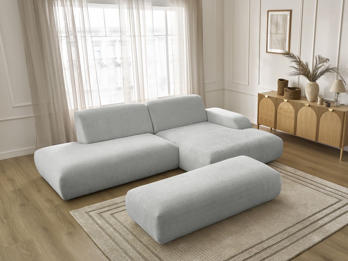 Bobochic Sirius Ecksofa mit Pouf 300 × 170 cm Strukturstoff Hellgrau Ecke rechts
