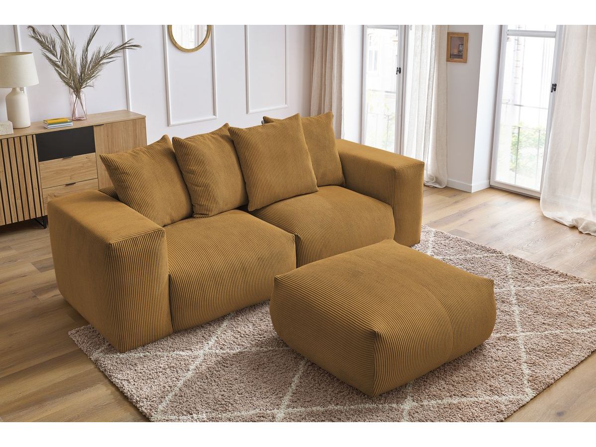 Bobochic Voltaire Sofa 4-Sitzer mit Pouf 248 × 100 cm Cordsamt Gelb
