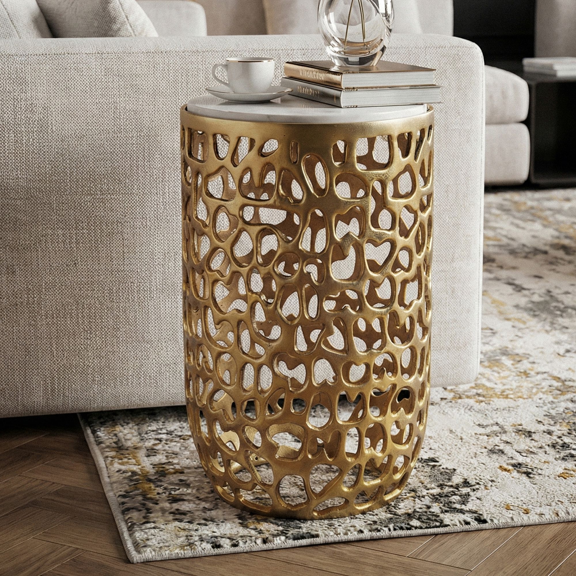 Beistelltisch Seljord Marmor Gold Ø 30 cm