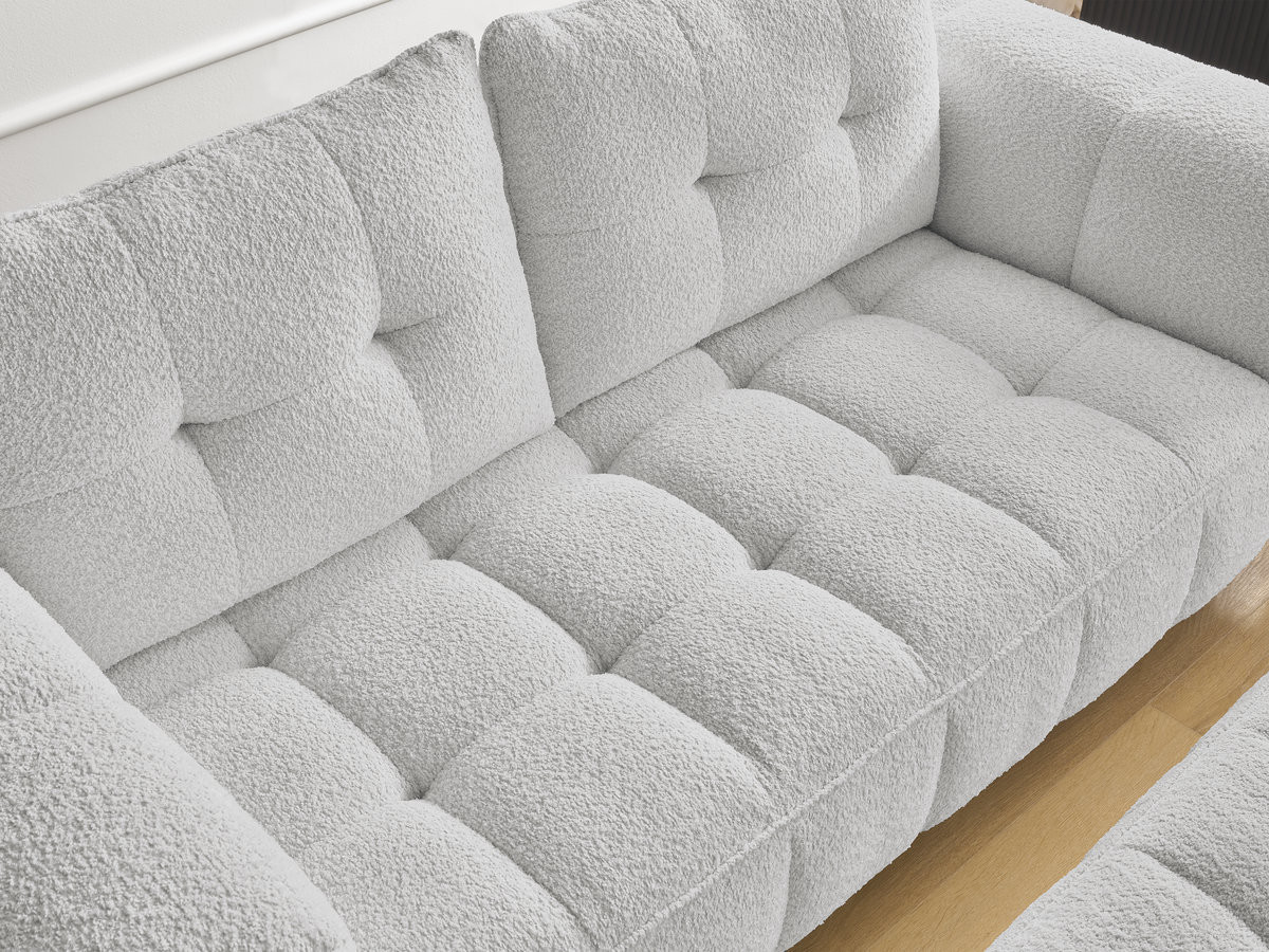 Bobochic Anis Sofa 2-Sitzer mit Pouf Bouclé-Stoff Hellgrau