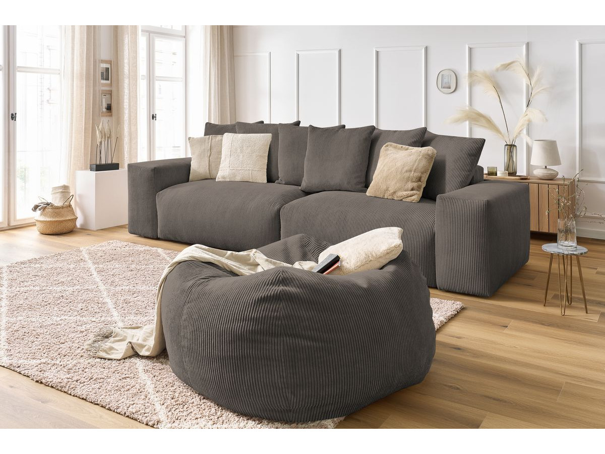 Bobochic Voltaire Sofa 5-Sitzer mit Pouf Cordsamt Taupe