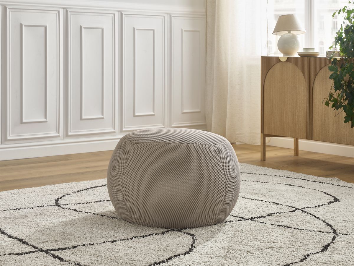 Bobochic Hayden Pouf, rund Mesh-Stoff Taupe, 60 cm