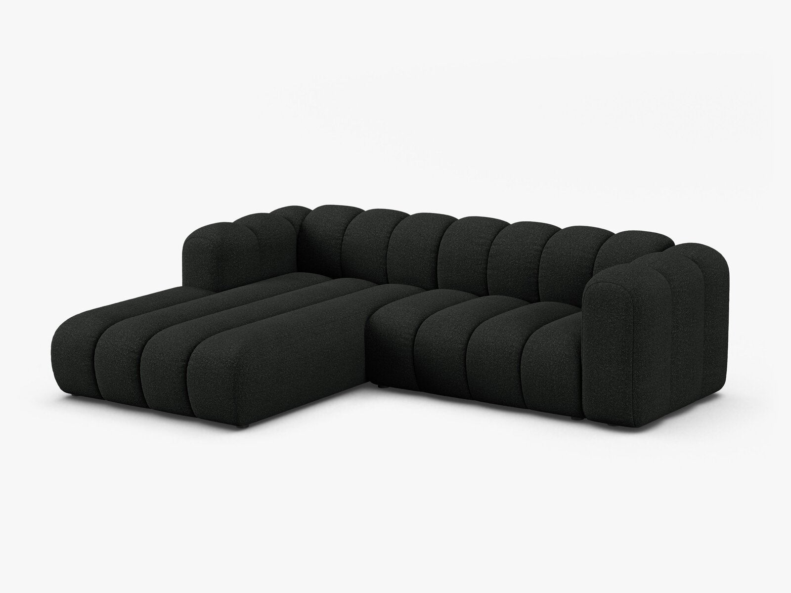 Micadoni Modulares Ecksofa Lupine 4-Sitzer mittelgroß Links Boucle Baloo Schwarz