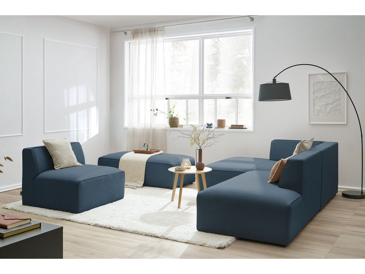 Bobochic Megeve Ecksofa mit Pouf Melange-Stoff Dunkelblau Ecke links