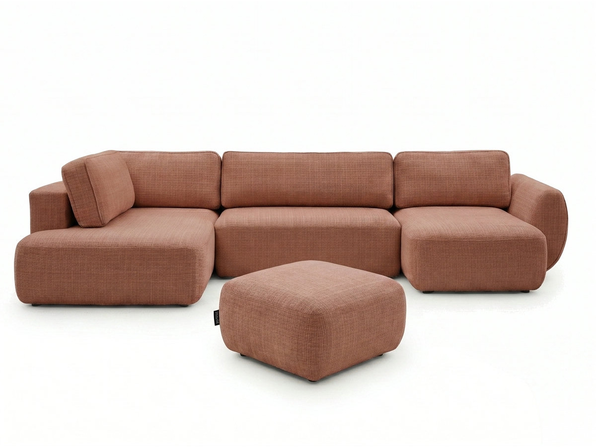 Bobochic Denise Wohnlandschaft mit Pouf Strukturstoff Orange Ecke rechts