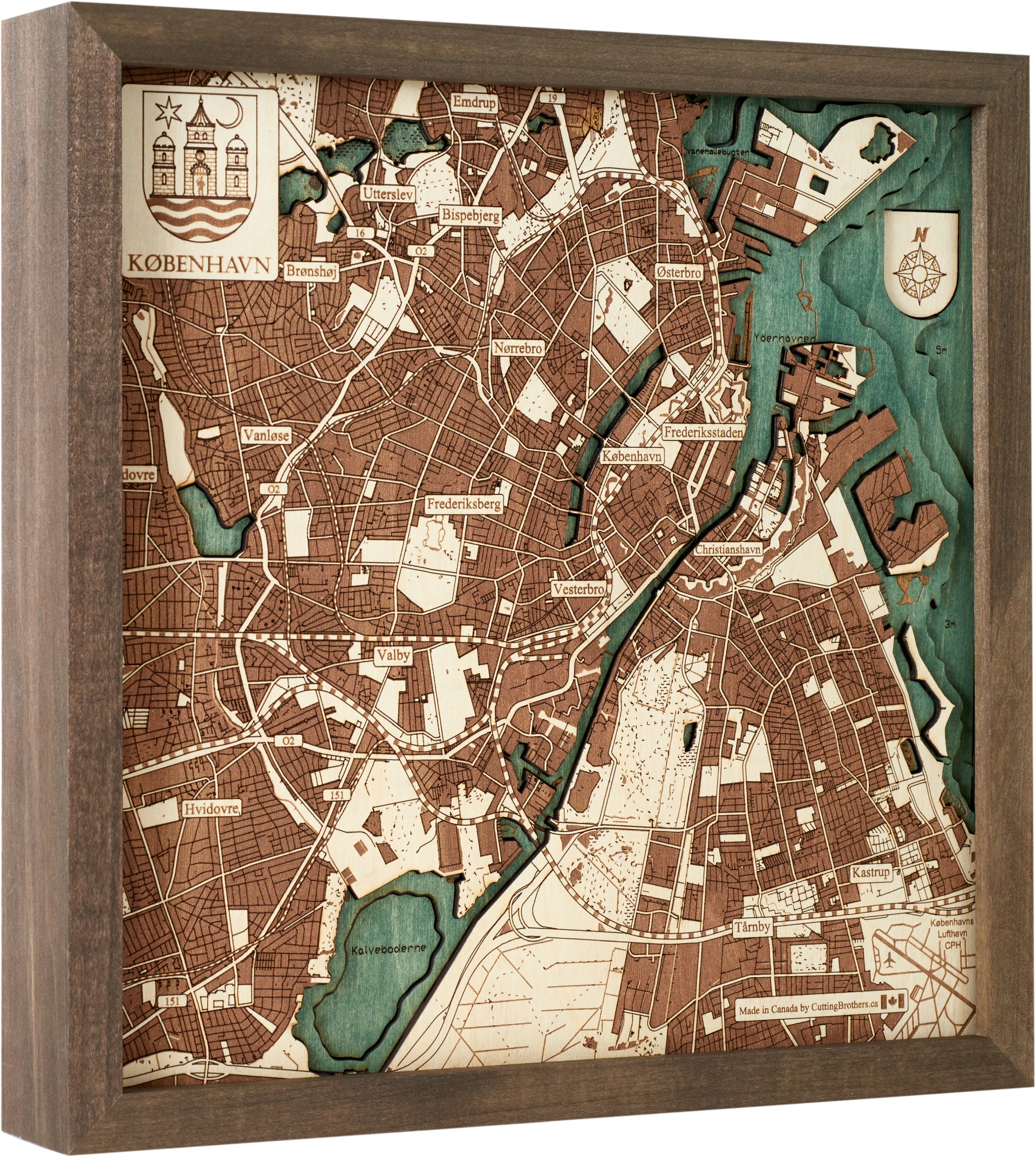 Cutting Brothers 3D Holz-Wandkarte Kopenhagen 35x35 cm