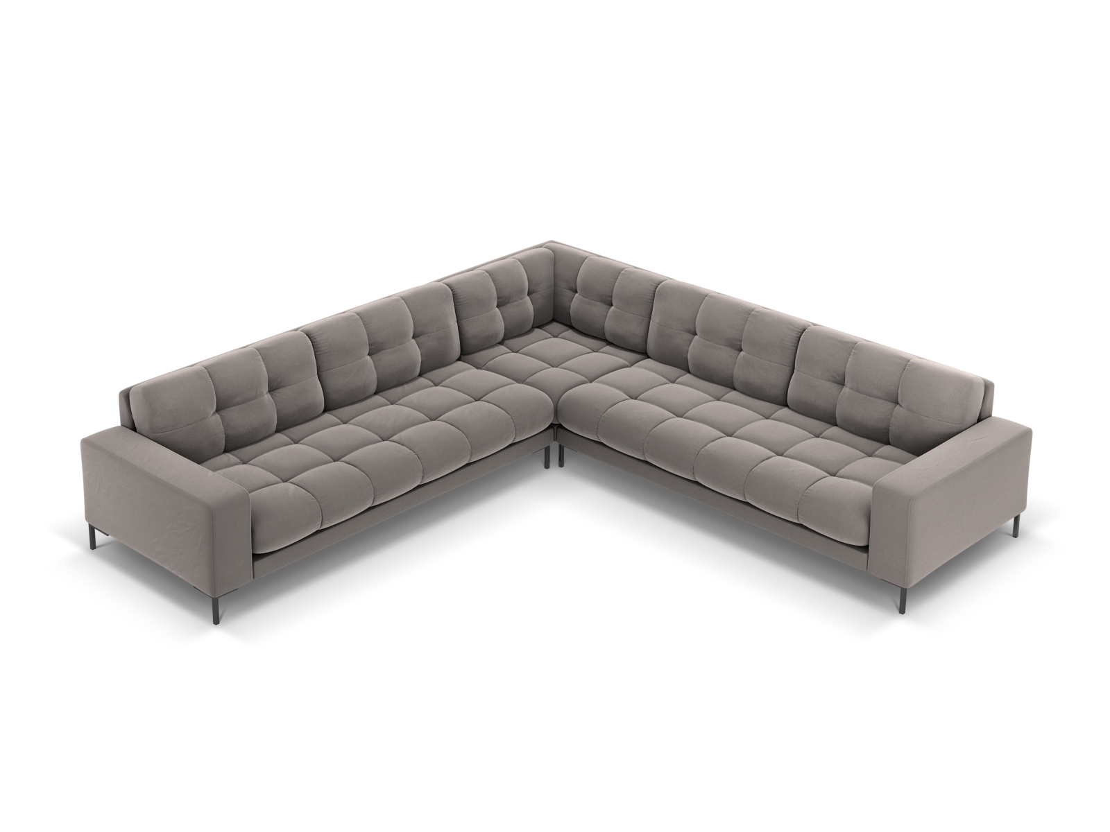 Cosmopolitan Design Symmetrisches Ecksofa Bali 6-Sitzer Samt Bluvel Hellgrau Beine Schwarzes Metall