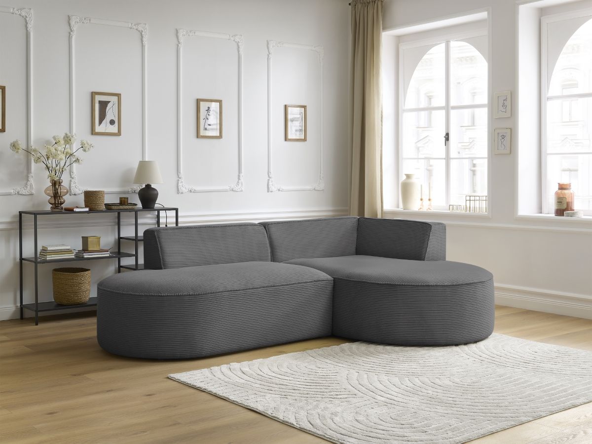 Bobochic Rousseau Ecksofa Cordsamt Dunkelgrau Ecke rechts