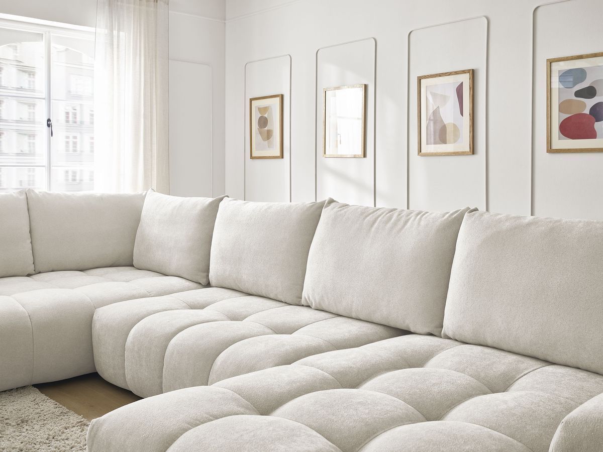 Bobochic Everest Wohnlandschaft, 6 Kissen Strukturstoff Weiß Ecke rechts
