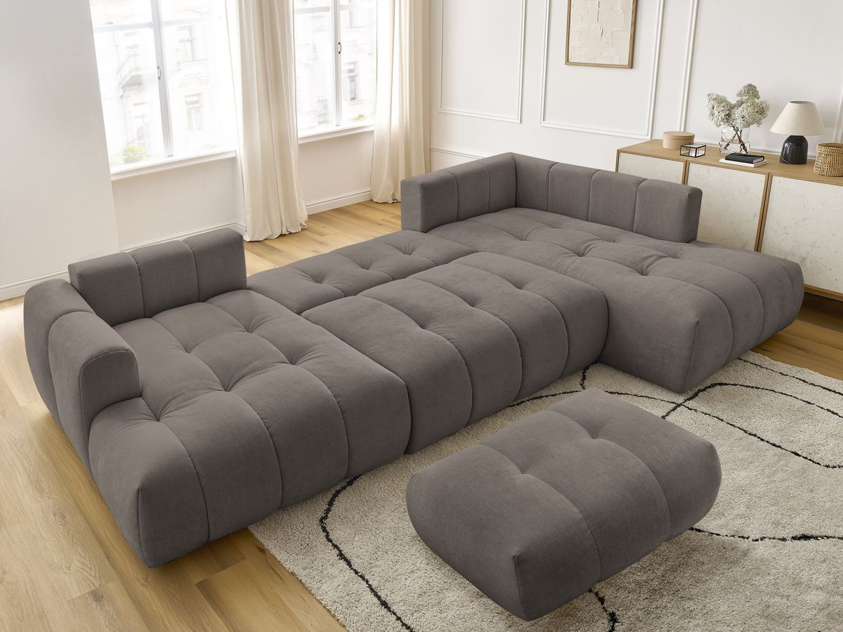 Bobochic Fuji Wohnlandschaft mit Pouf Stoff Taupe Ecke links