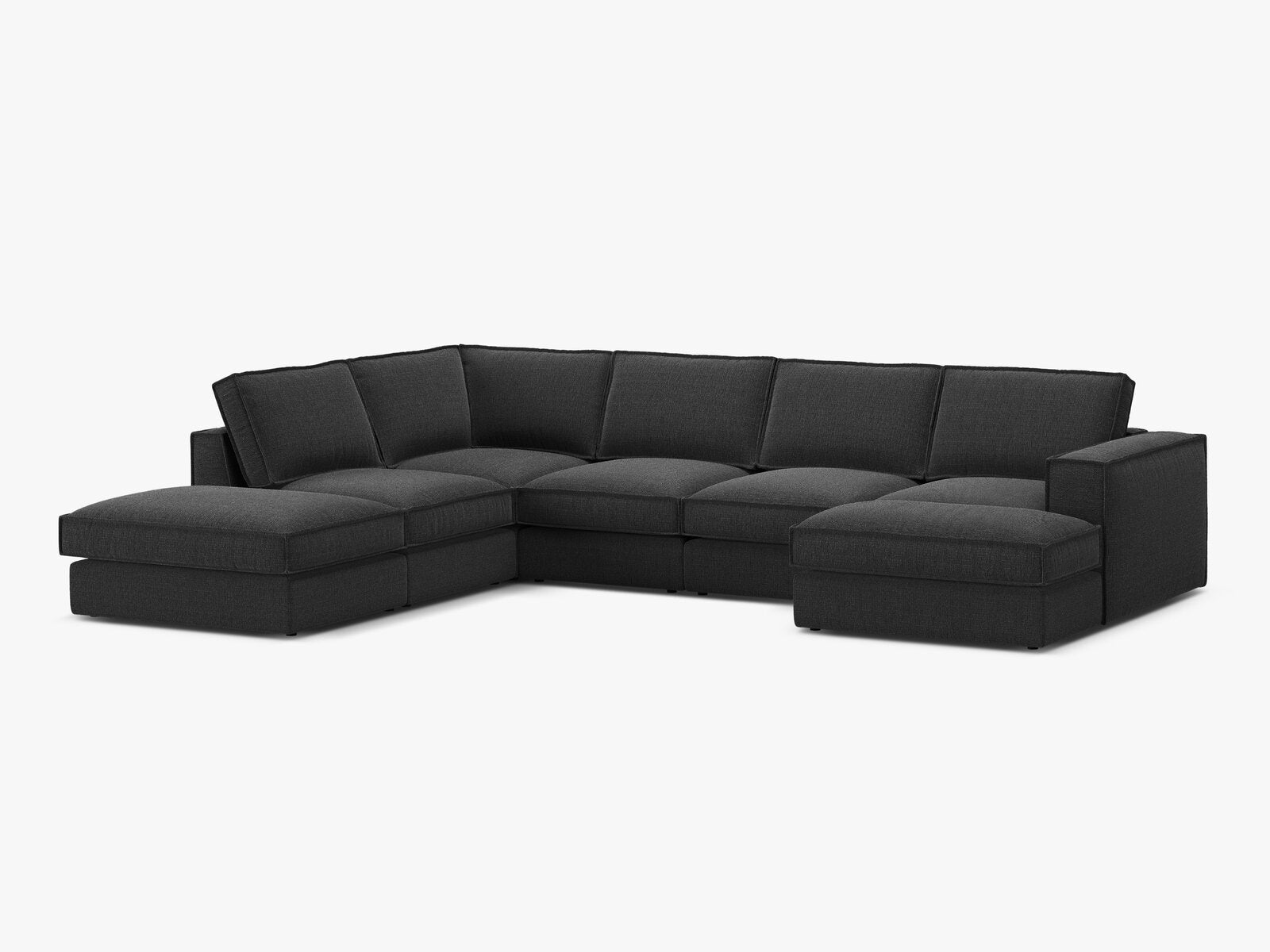 Micadoni modulares Panorama Ecksofa Pola 5-Sitzer Links Strukturierter Stoff Babel Schwarz