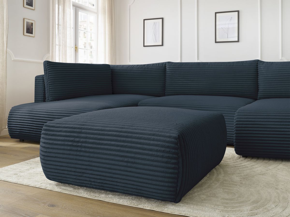 Bobochic Lucien Wohnlandschaft mit Pouf Breitcord weich Dunkelblau Ecke rechts