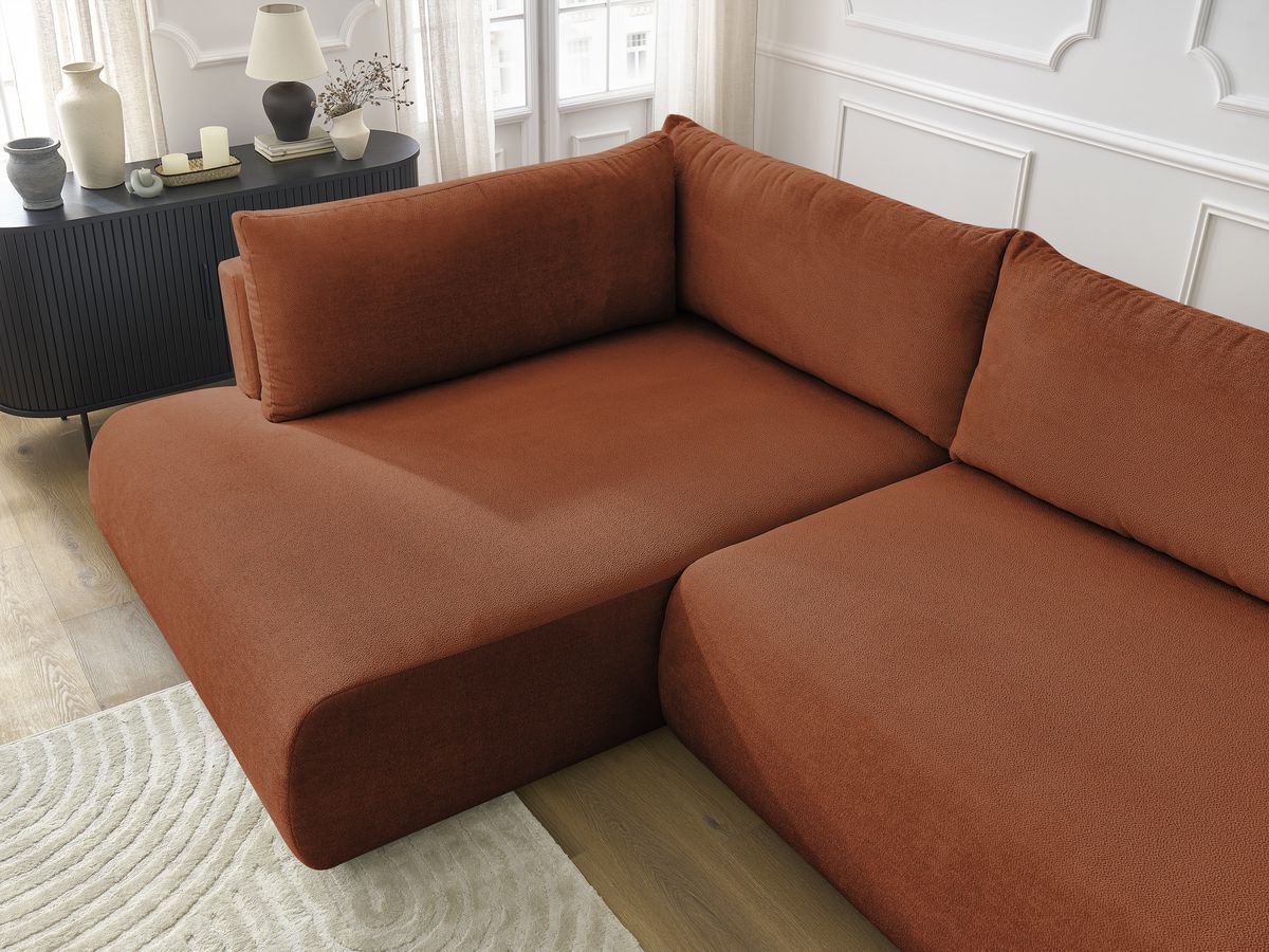 Bobochic Lucien Ecksofa mit Schlaffunktion und Bettkasten 296 × 198 cm Stoff Orange Ecke links