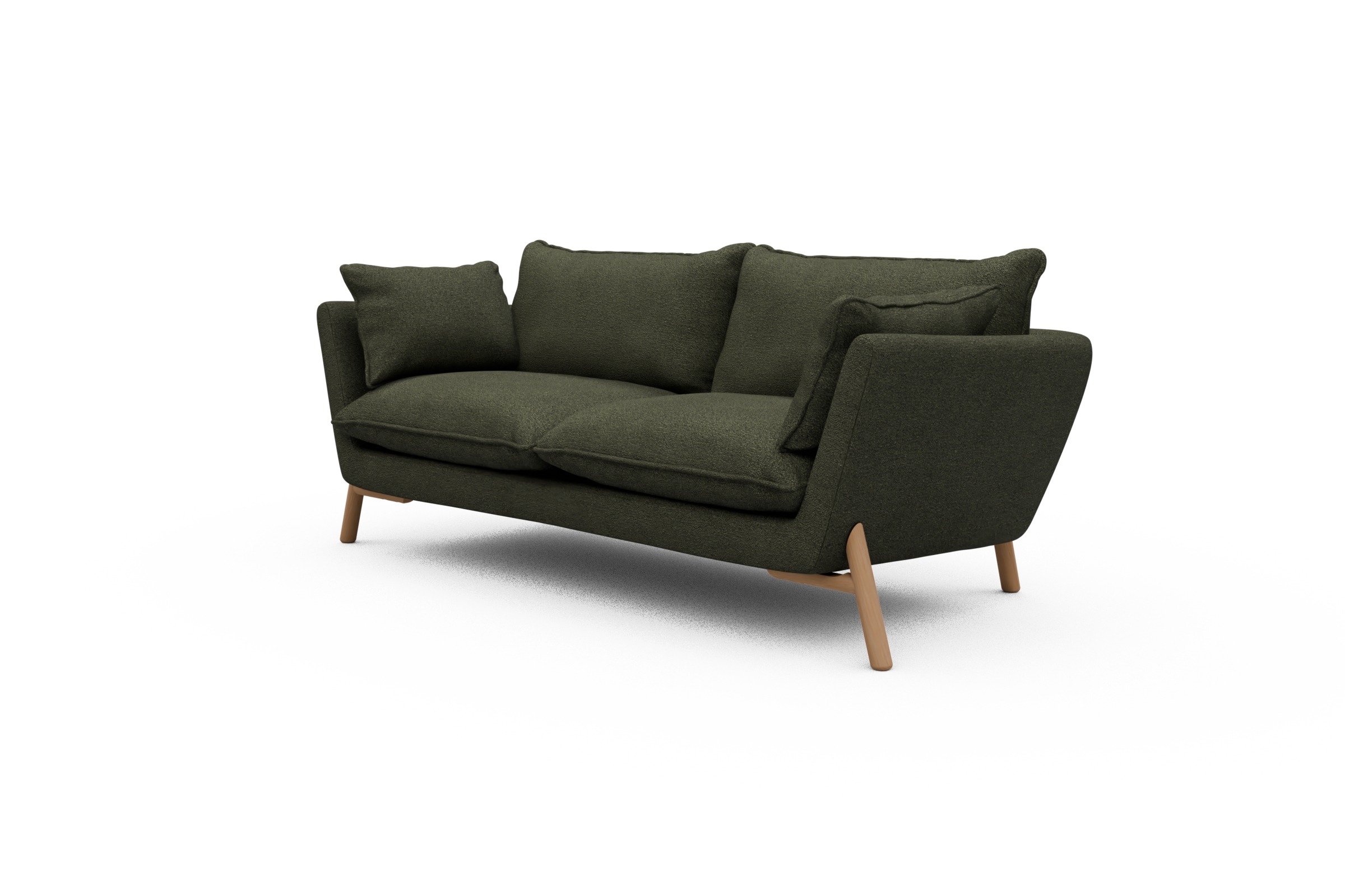 Sofa Emil PREMIUM 2-Sitzer Beinfarbe Eiche Natur Boucle-Forest-Green