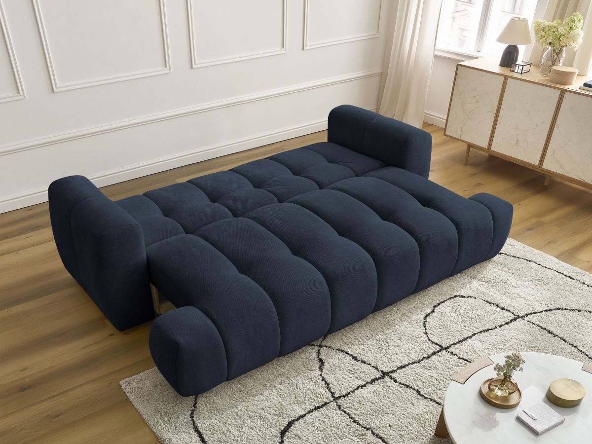 Bobochic Fuji Schlafsofa 3-Sitzer mit Bettkasten Stoff Dunkelblau