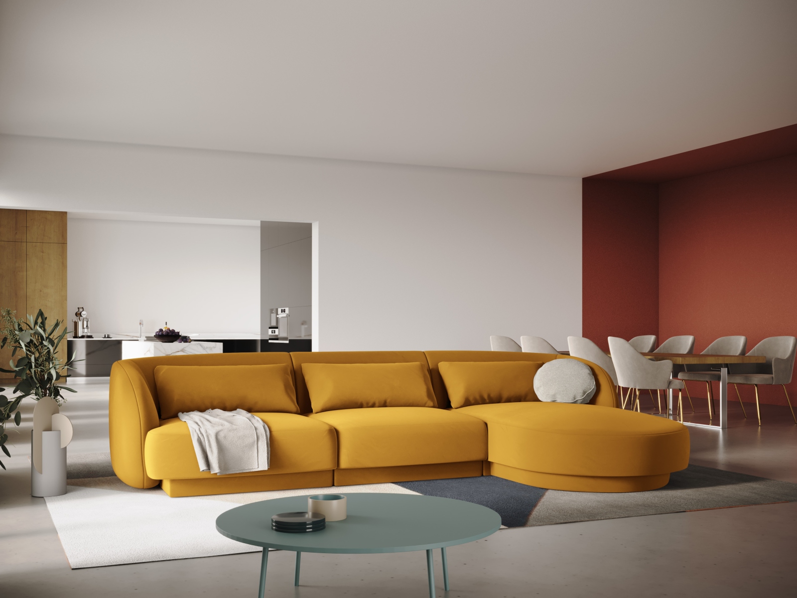 Cosmopolitan Design Ecksofa Tulum 4-Sitzer Samt Bluvel Gelb Rechts