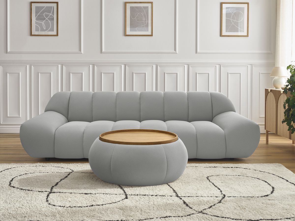 Bobochic Hayden Sofa 3-Sitzer mit Pouf 256 × 107 cm Mesh-Stoff Hellgrau