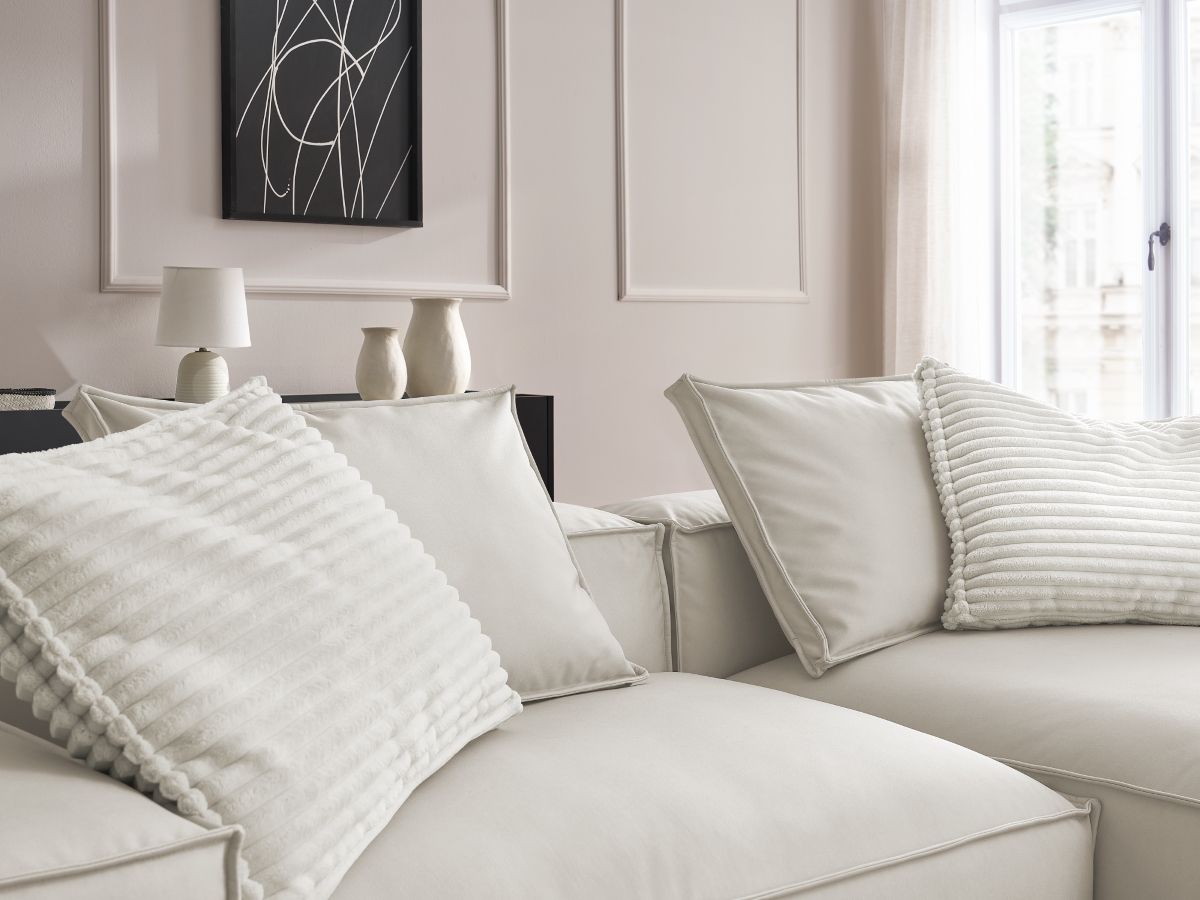 Bobochic Boheme Ecksofa, 3 Kissen Kunstleder Beige