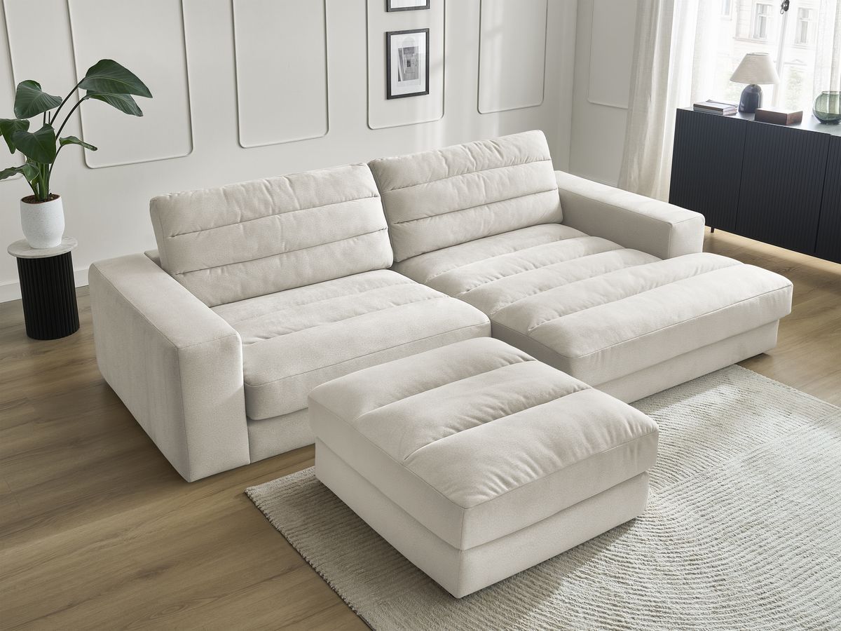 Bobochic Sierra Ecksofa mit Pouf Samt Beige Ecke rechts
