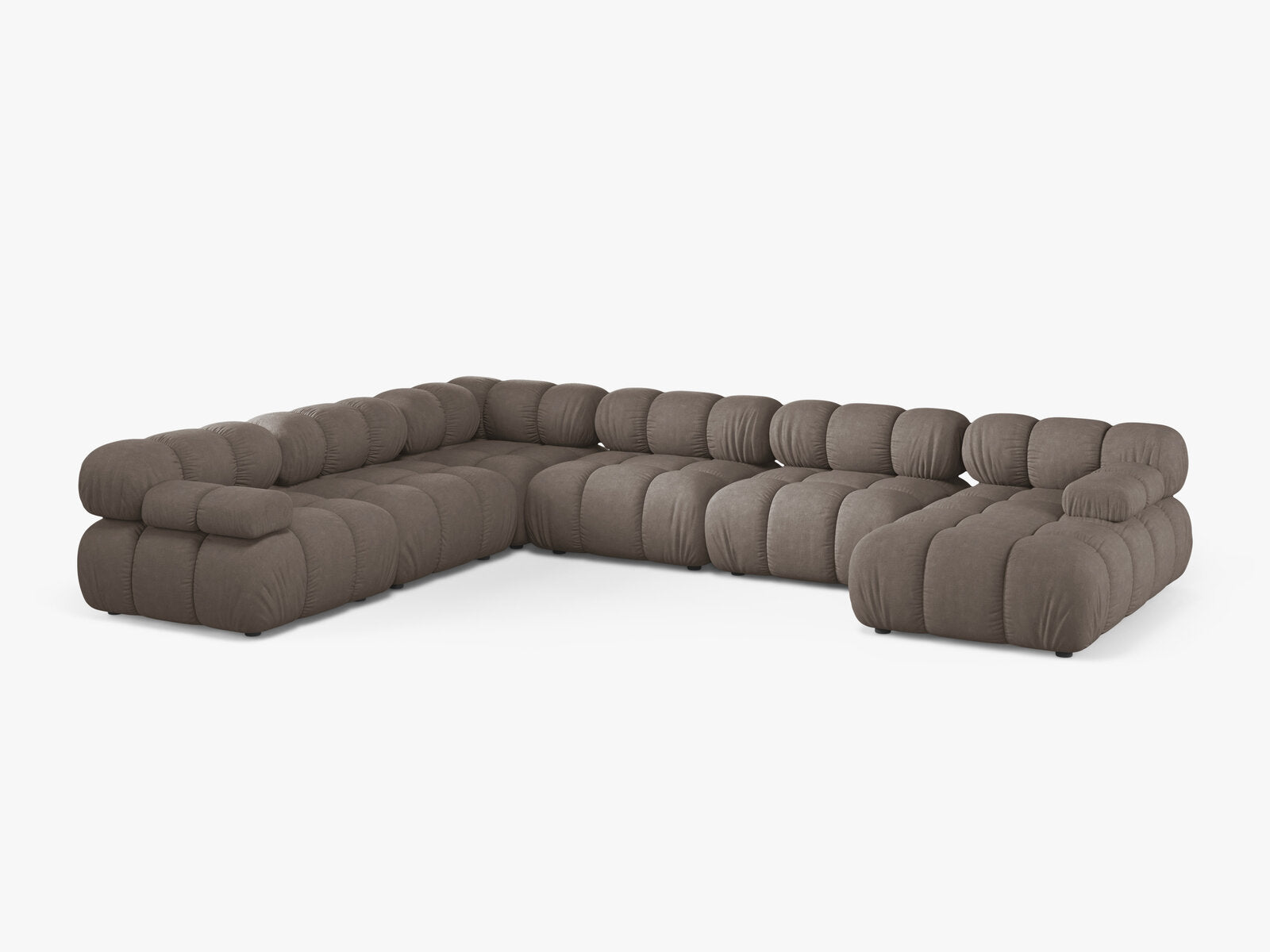 Micadoni Modulares Panorama Ecksofa Bellis 8-Sitzer Links Strukturierter Stoff Liberty Cappuccino