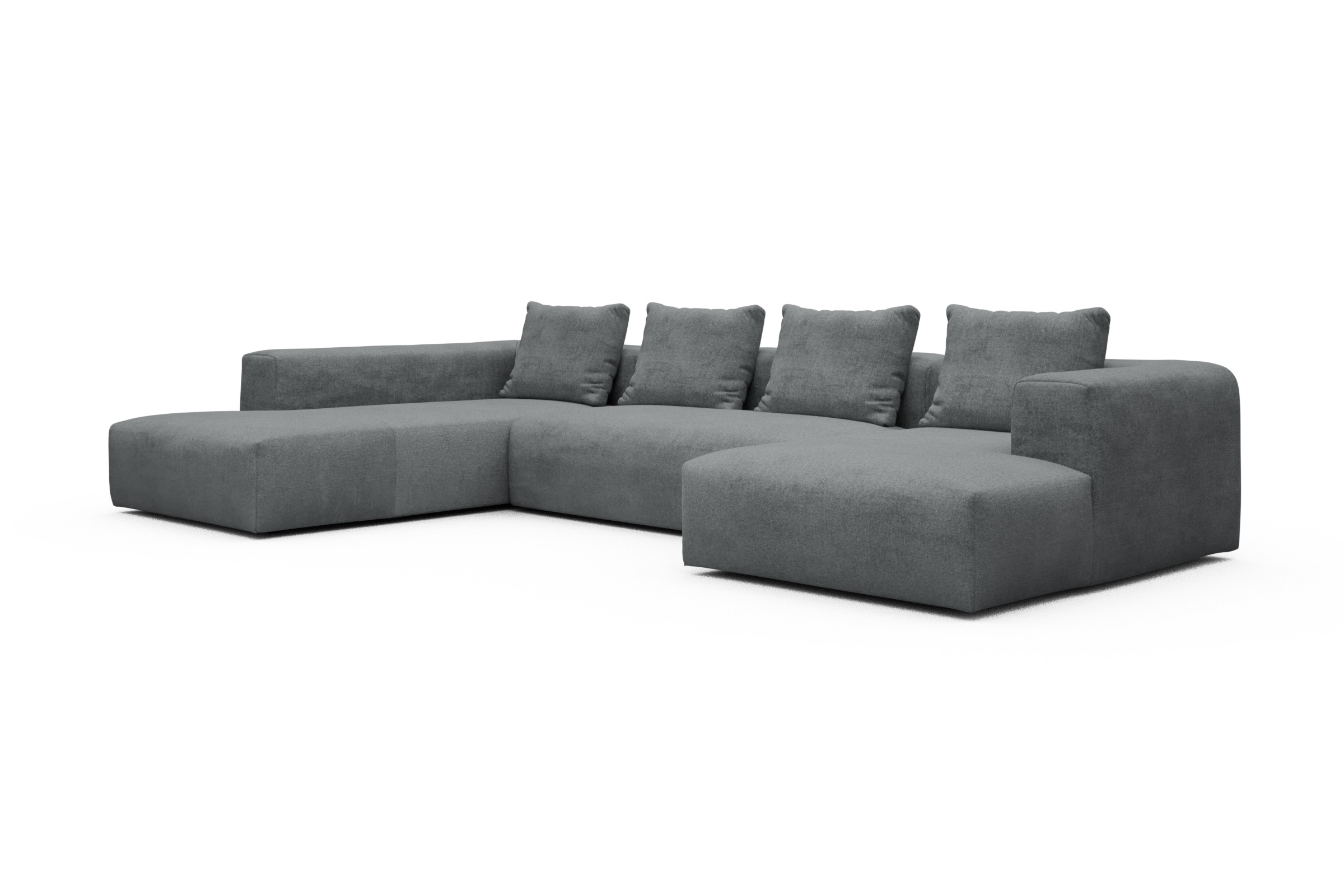 Wohnlandschaft Fred Relax-Ecke links mit 2-Sitzer und Chaiselongue rechts Strukturierter Stoff Casone 495-Gravel-Grey