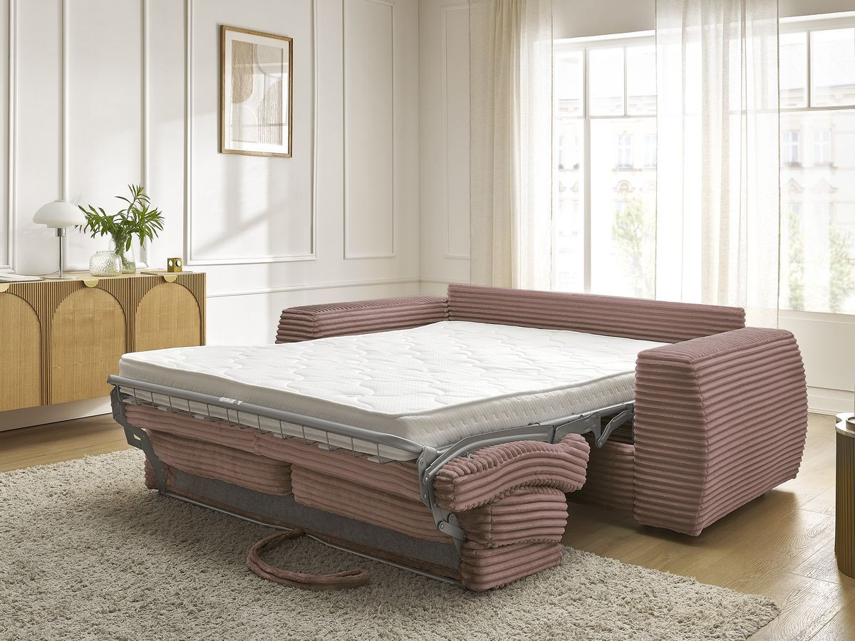 Bobochic Hugo Schlafsofa 3-Sitzer Cordsamt Rosa, Liegefläche 140 × 190 cm