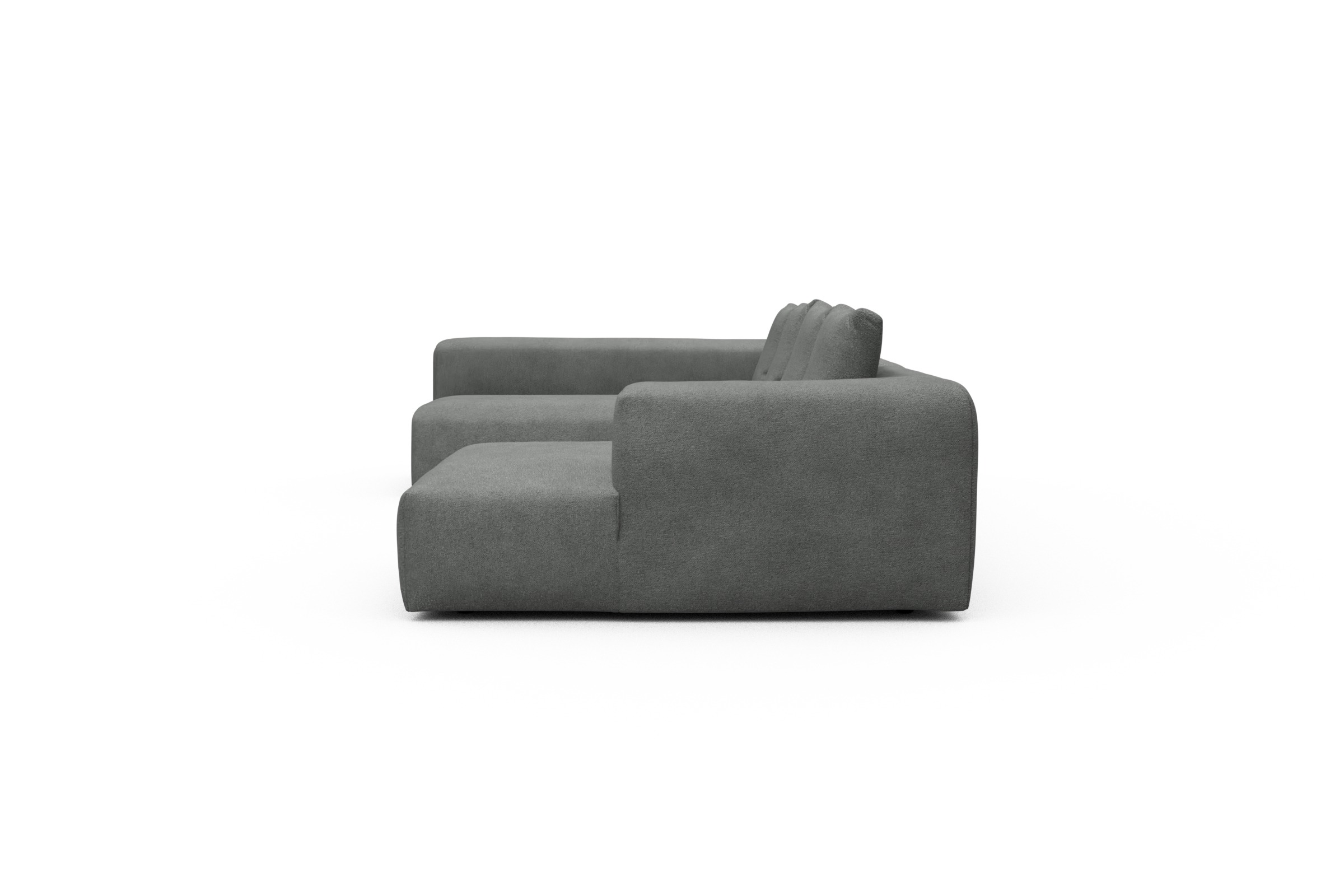 Wohnlandschaft Fred Chaiselongue rechts mit 2-Sitzer und lange Armlehne links Boucle-Ash-Grey