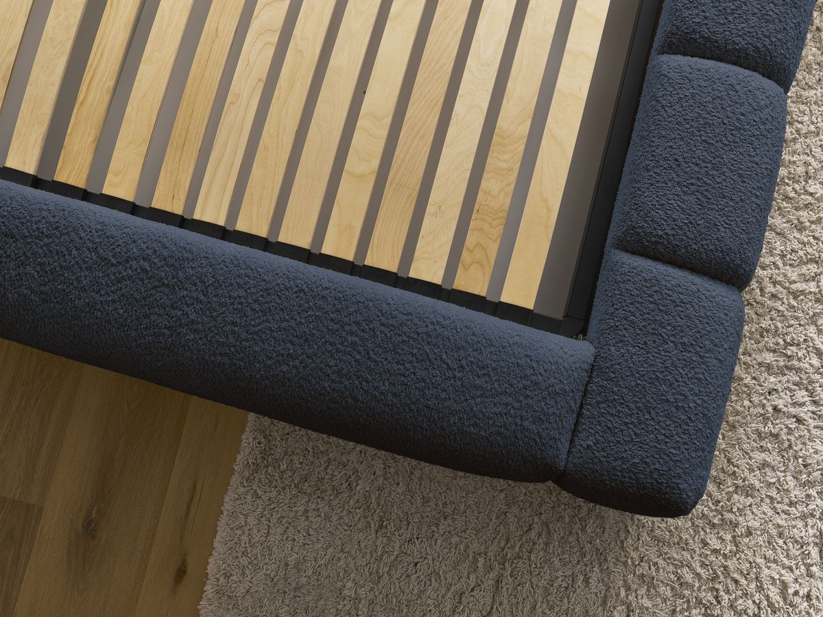 Bobochic Denali Polsterbett mit Bettkasten Bouclé-Stoff Dunkelblau, Liegefläche 140 × 190 cm