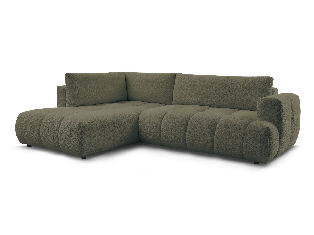 Bobochic Fuji Ecksofa mit Schlaffunktion und Bettkasten 282 × 204 cm Bouclé-Stoff Grün Ecke links