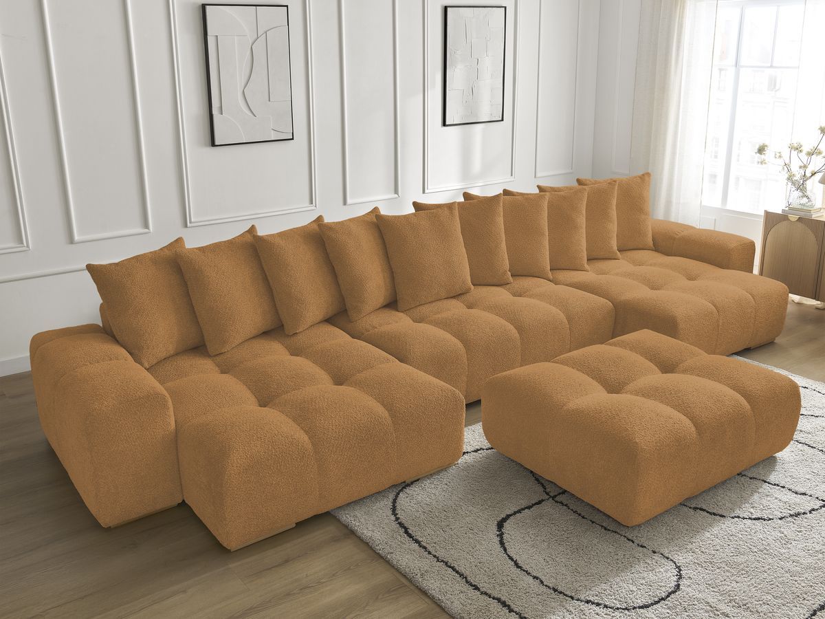 Bobochic Anakin Wohnlandschaft mit Pouf, 10 Kissen Bouclé-Stoff Gelb