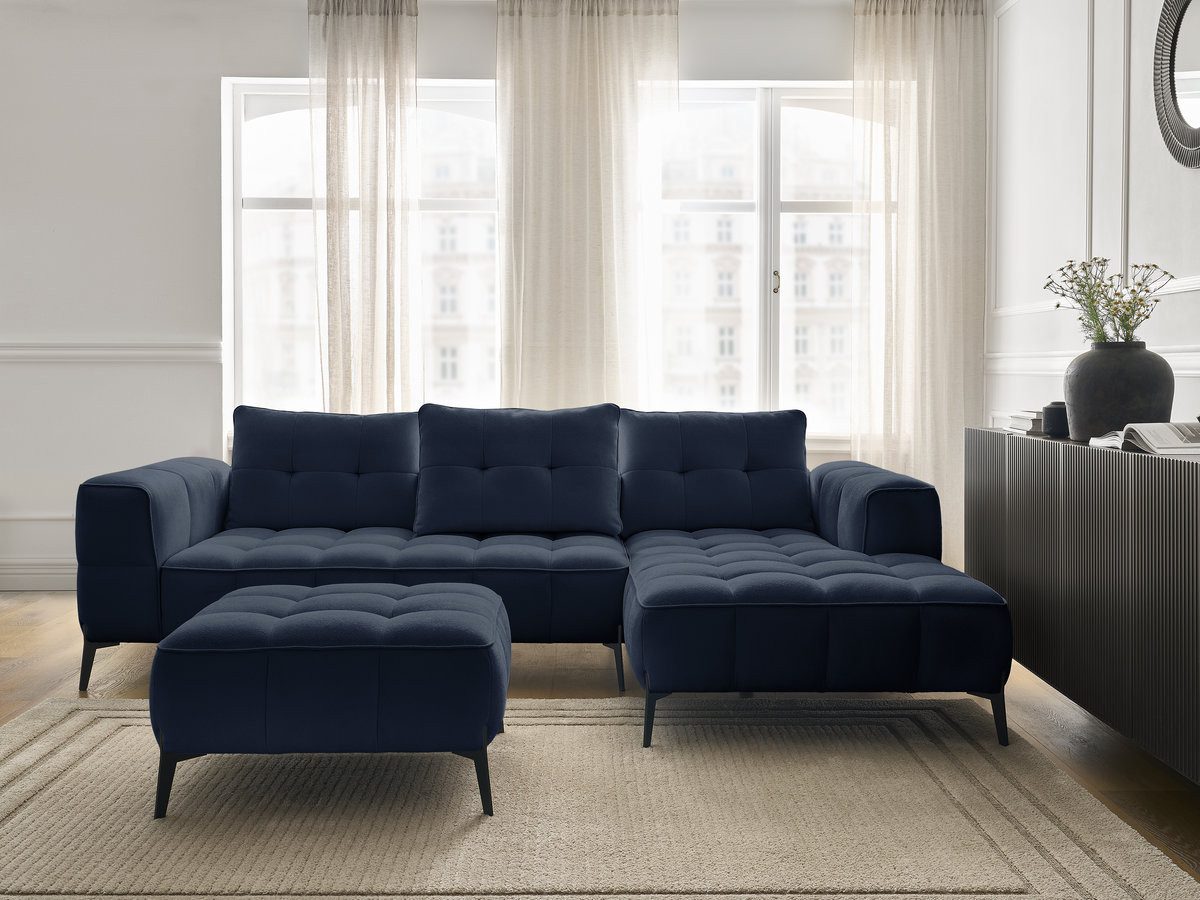 Bobochic Anis Ecksofa mit Pouf Strukturstoff Blau Ecke rechts