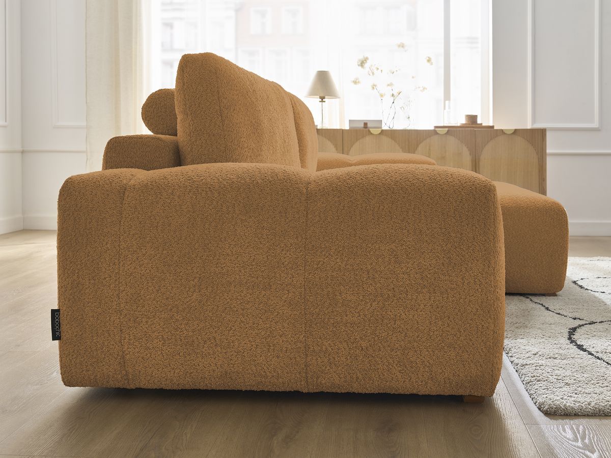 Bobochic Anakin Ecksofa, 2 Kissen Bouclé-Stoff Gelb