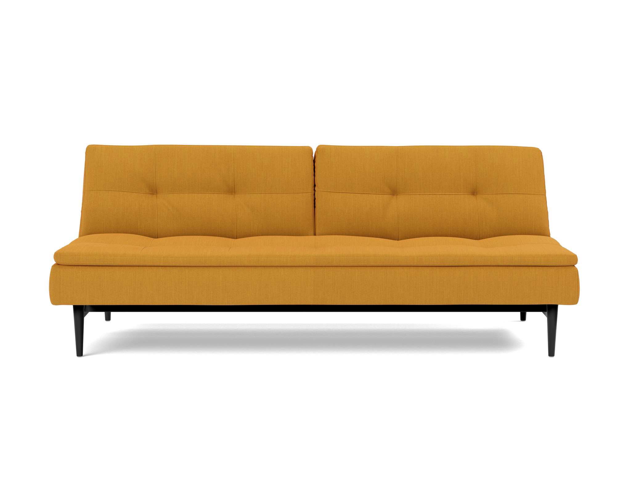 Schlafsofa Dublexo Flachgewebe Elegance 507-Burned-Curry Beine Styletto Eiche schwarz