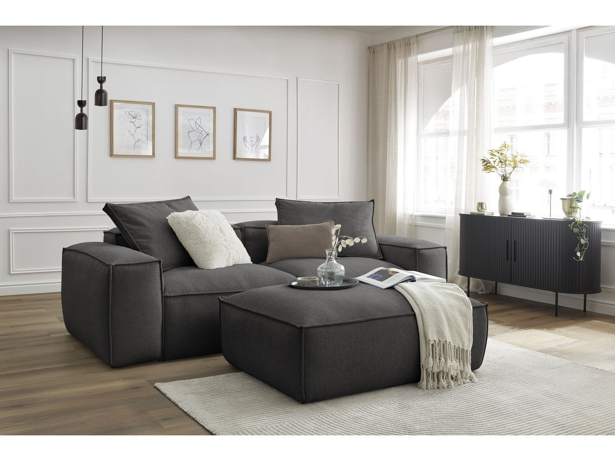 Bobochic Boheme Sofa 4-Sitzer mit Pouf Melange-Stoff Dunkelgrau