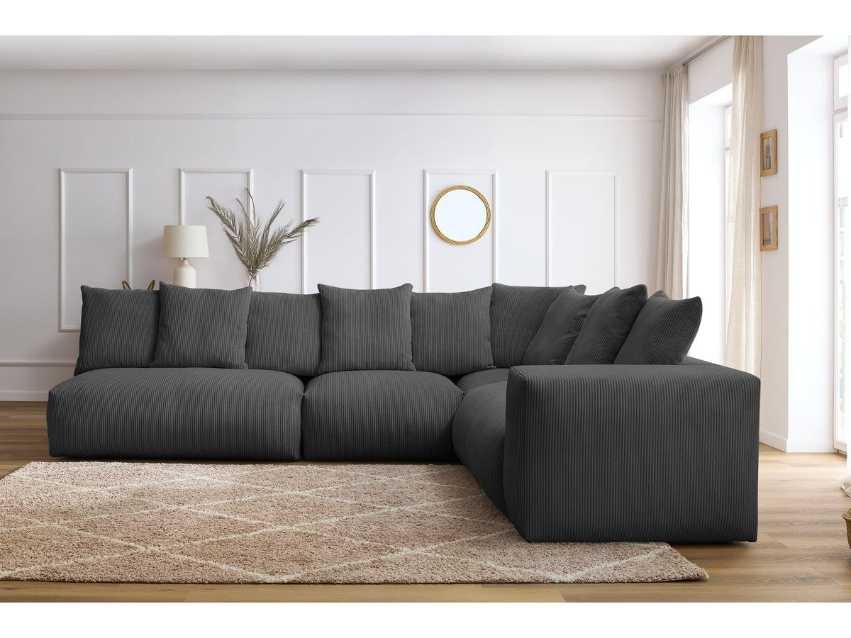 Bobochic Voltaire Ecksofa 322 × 268 cm Cordsamt Dunkelgrau Ecke rechts
