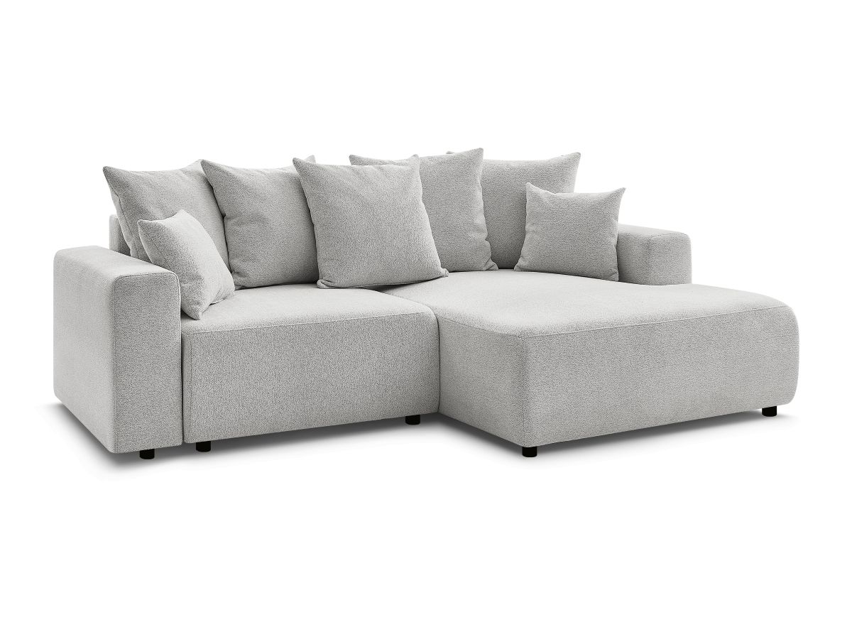 Bobochic Atilla Ecksofa mit Schlaffunktion und Bettkasten Melange-Stoff Hellgrau Ecke rechts