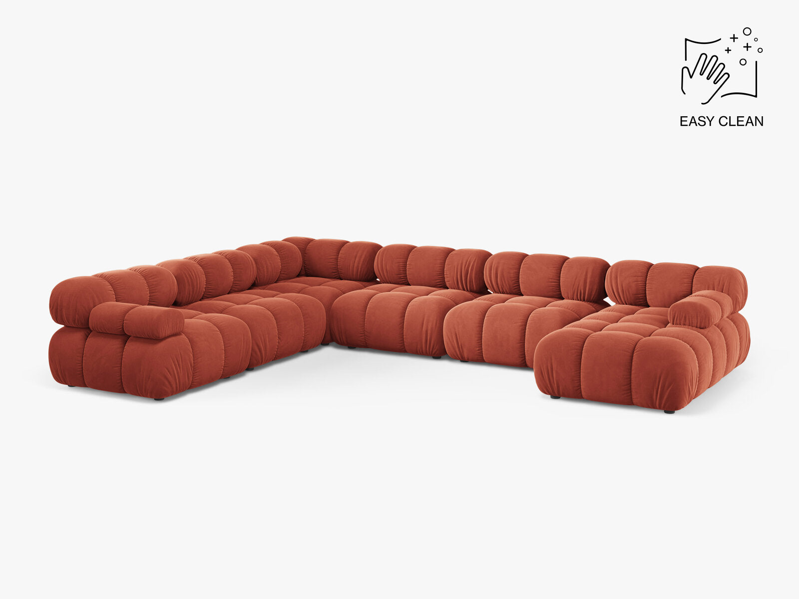 Micadoni Modulares Panorama Ecksofa Bellis 8-Sitzer Links Samt Venus Koralle