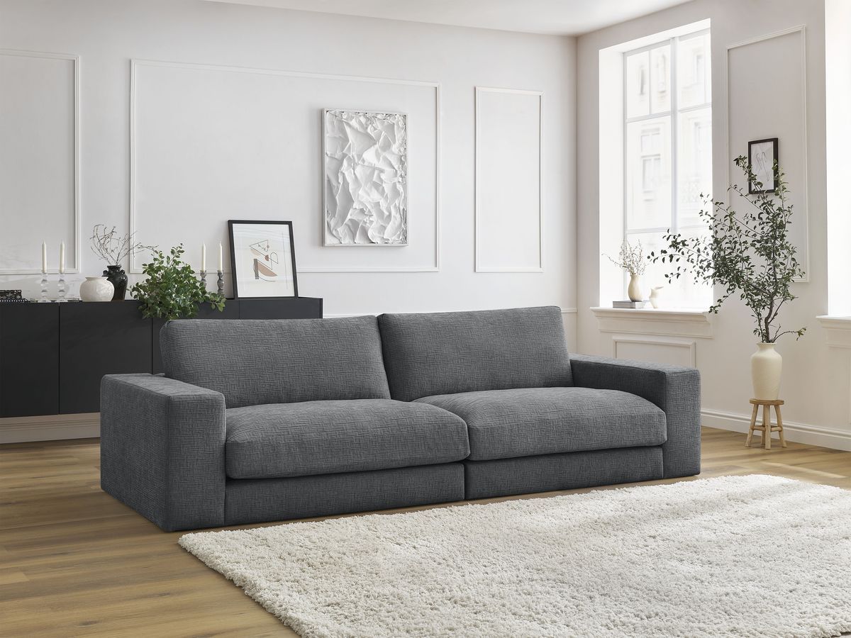 Bobochic Leonard Sofa 3-Sitzer 234 × 109 cm Strukturstoff Dunkelgrau