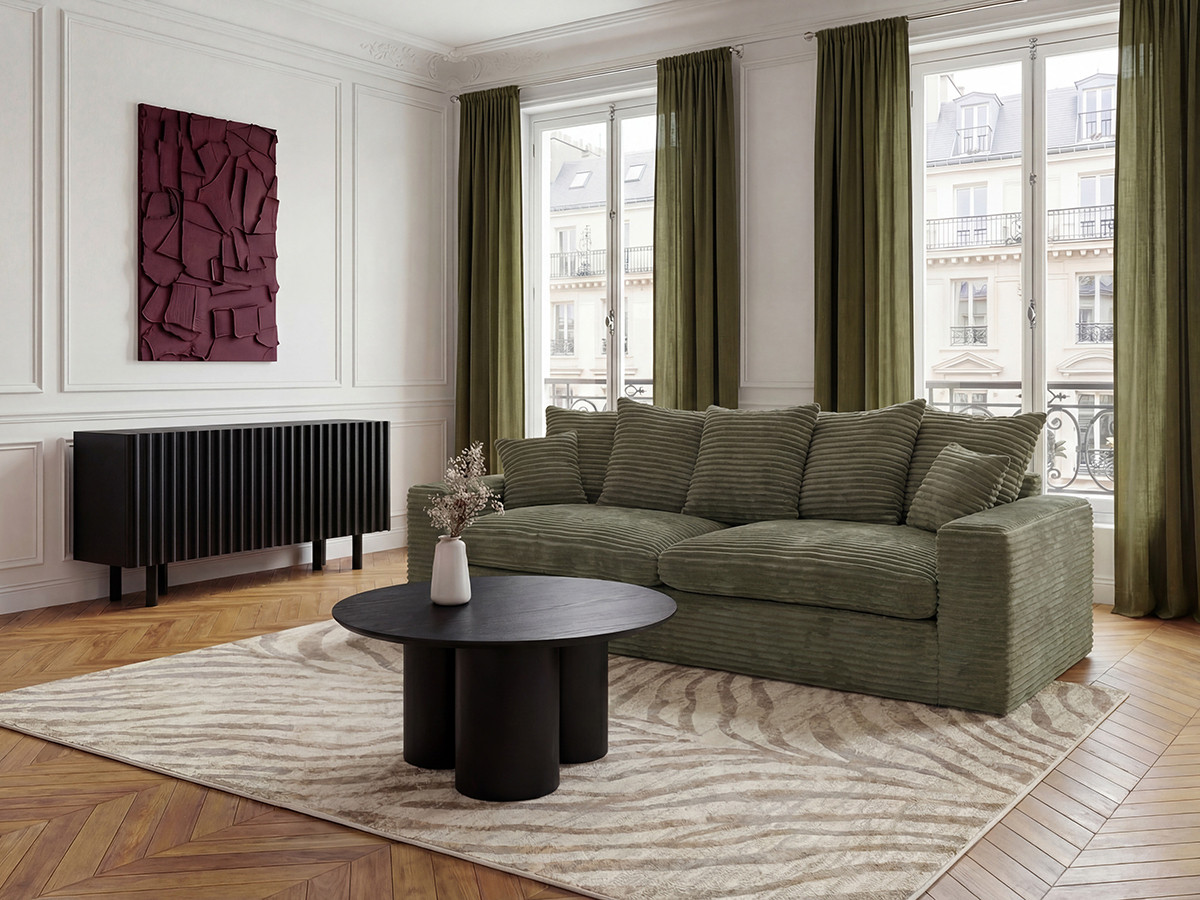 Bobochic Nevada Sofa 3-Sitzer 260 × 97 cm Breitcord weich Grün