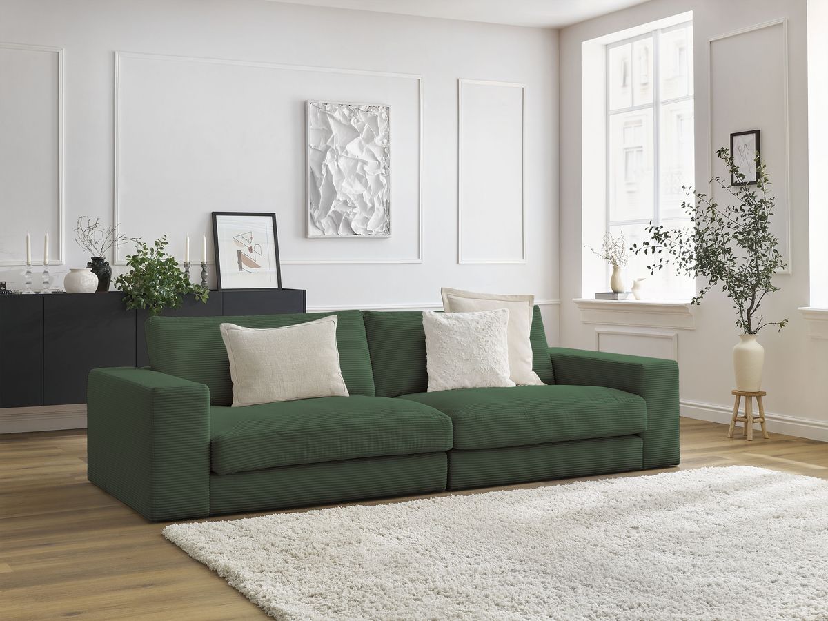 Bobochic Leonard Sofa 3-Sitzer 234 × 109 cm Cordsamt Dunkelgrün
