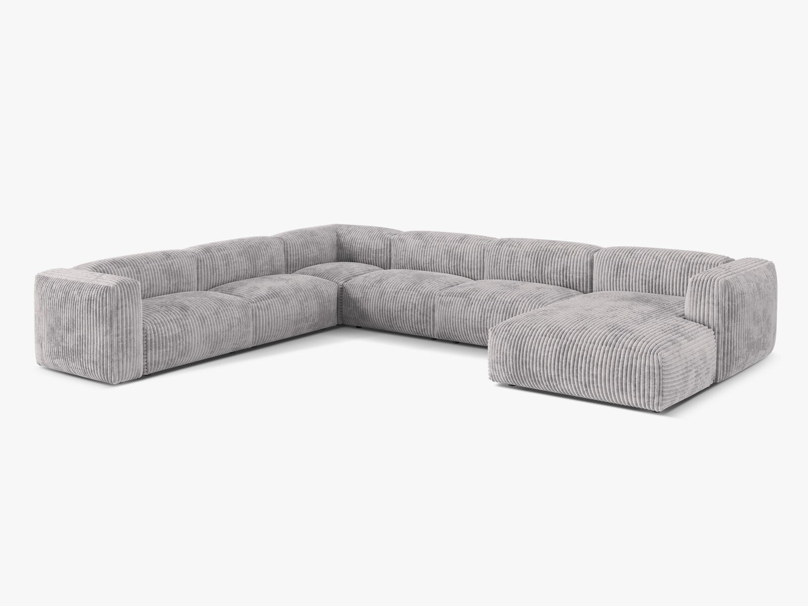 Micadoni modulares Ecksofa XL Martina 6-Sitzer Links Kord Tilia Hellgrau