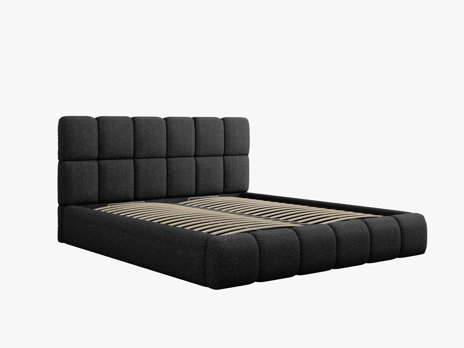 Micadoni Stauraumbett mit Kopfteil Bellis Chenille Haga Schwarz