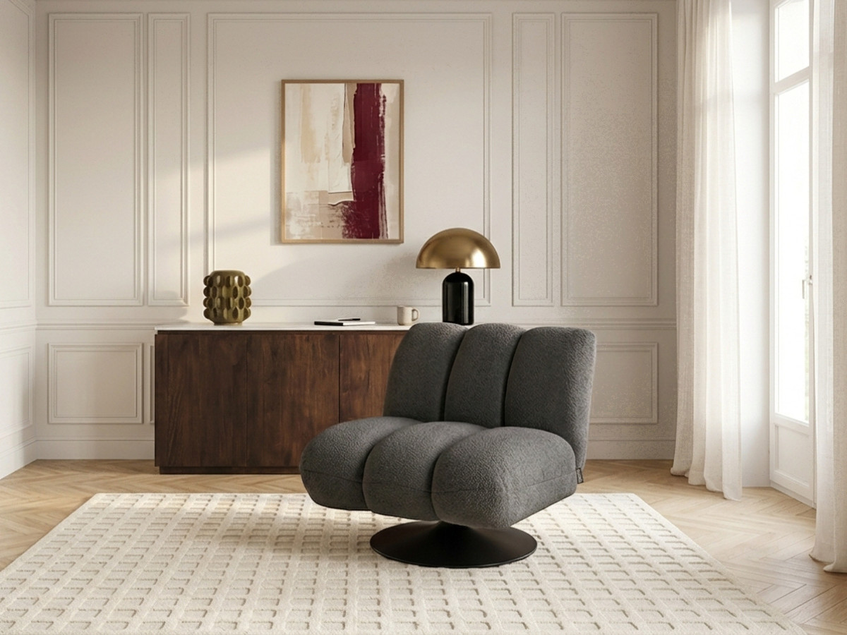 Bobochic Janissaire Sessel 79 × 89 cm Bouclé-Stoff Dunkelgrau